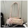 2025 New Oil Wax Leather Bowknot Baguette Bag for Women - Spring/Summer Fashion Simple Texture Underarm Shoulder Bag