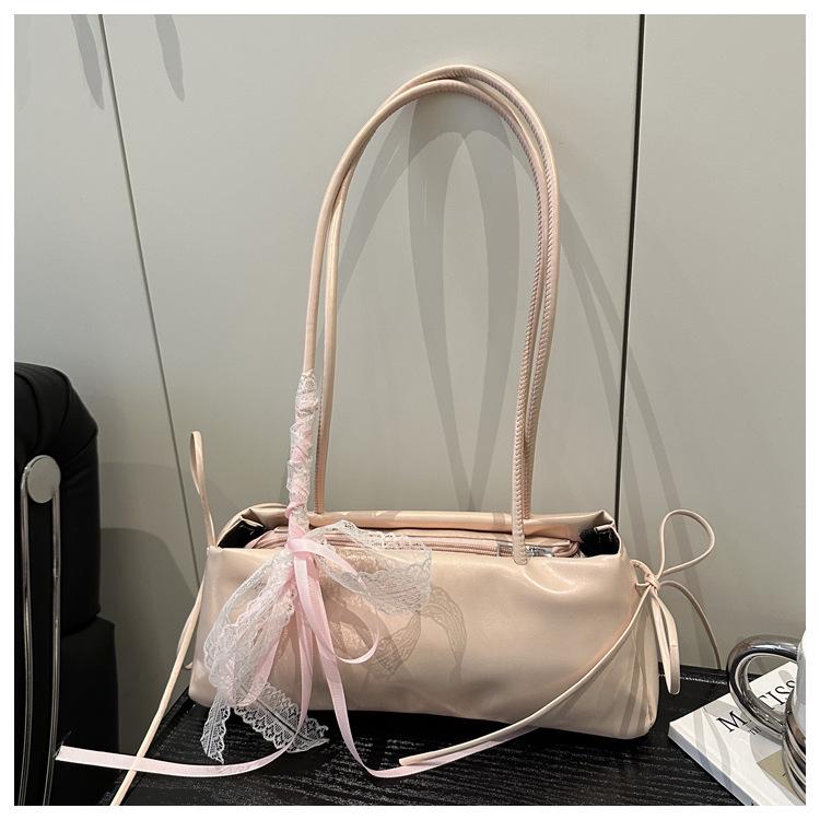 2025 New Oil Wax Leather Bowknot Baguette Bag for Women - Spring/Summer Fashion Simple Texture Underarm Shoulder Bag