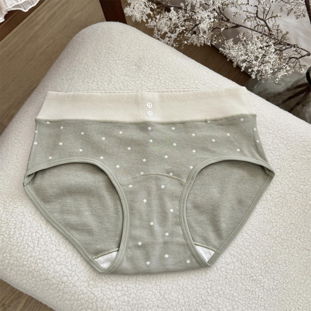 Female Autumn and Winter Sweet Retro Wave Point Cotton Antibacterial Extension Crotch No Trace Skin Briefs Hip Briefs