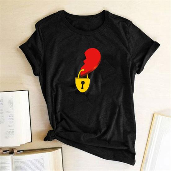 Women Men T-shirt Loose Dress Up Matched Heart Chic Anniversary Couple for Home