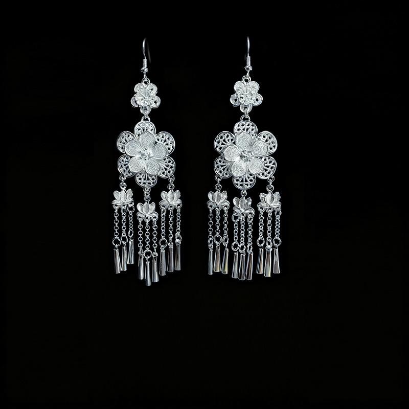 Ethnic style earrings Alloy silver-plated Miao ethnic minority Dong Yi earrings Earrings