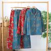 Spring and Autumn Women's Pajama Set Cotton Retro Color Woven Home Clothes Long Sleeve Long Pants Two Piece Set