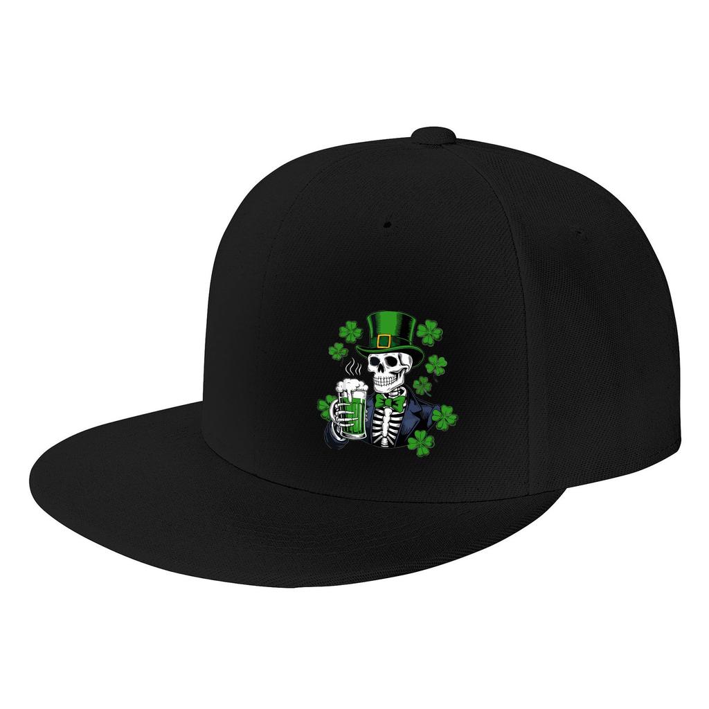 Skeleton Leprechaun Drinking Beer St Patricks Day Snapback Cap Adjustable Baseball Hat for Adults