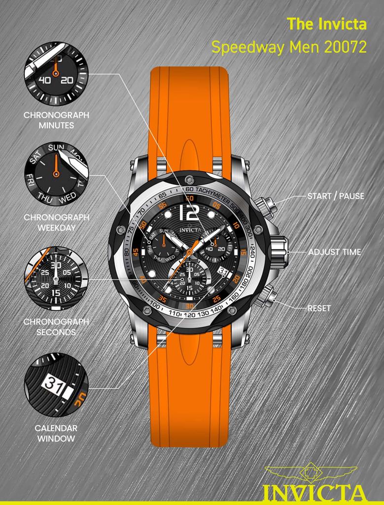 Invicta Freizeit-Uhr Speedway Schweizer Quarz Edelstahl Polyurethan Orange Herren & (Modell 20072)