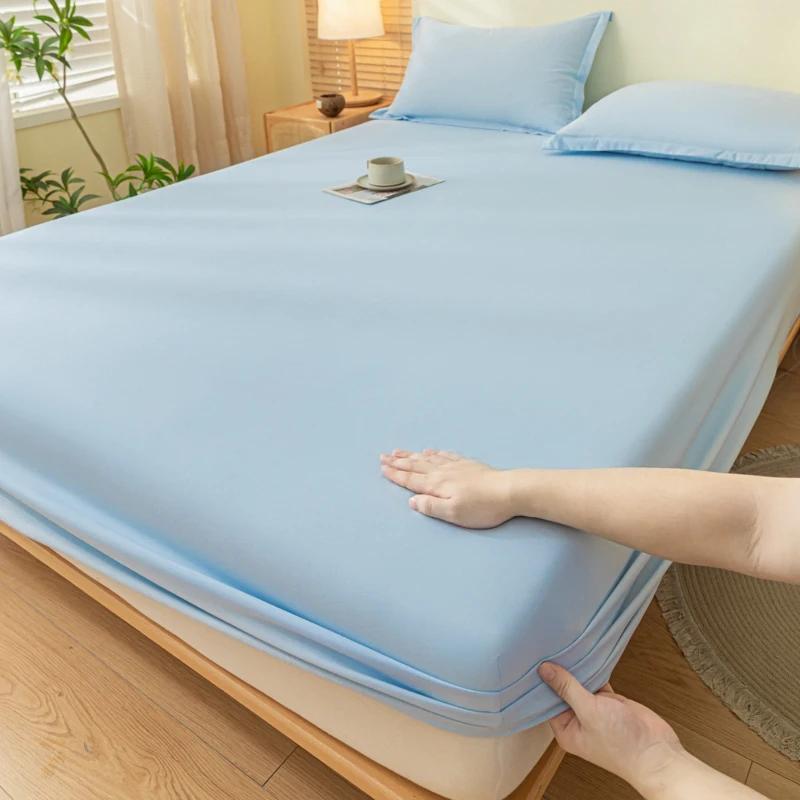 

Fitted Bed Sheet with Elastic Band Solid Color Anti-slip Adjustable Mattress Cover for Single Double Queen King Bed 120x200x28cm