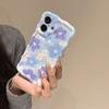 Glitter oil painting blue flower for iPhone16promax iPhone 15 case 14/13 wave IMD case