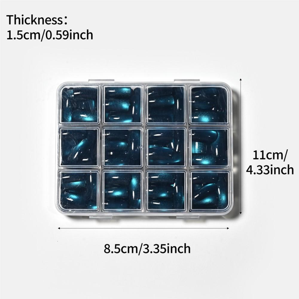 144pcs Peacock Green Cat Eye Press On Nails Glossy Medium Square Cat Eye False Nails Full Cover Acrylic Green Cat Eye Fake Nails