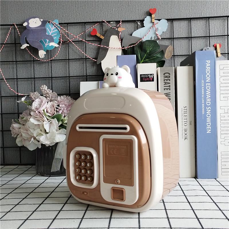 Kids' Cartoon Bear & Rabbit Piggy Bank with Password & Automatic Money Roller