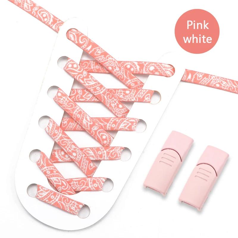 Magnetic Buckle Lock Shoelaces Without Ties Cashew Flower Print Shoelace No Tie Shoe Laces Flat Elastic Laces Sneakers Kid Adult