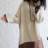 Johnature Women Linen T-Shirts V-Neck Long Sleeve Simple Solid Color Loose Tees Spring Comfortable Soft Vintage T-Shirt