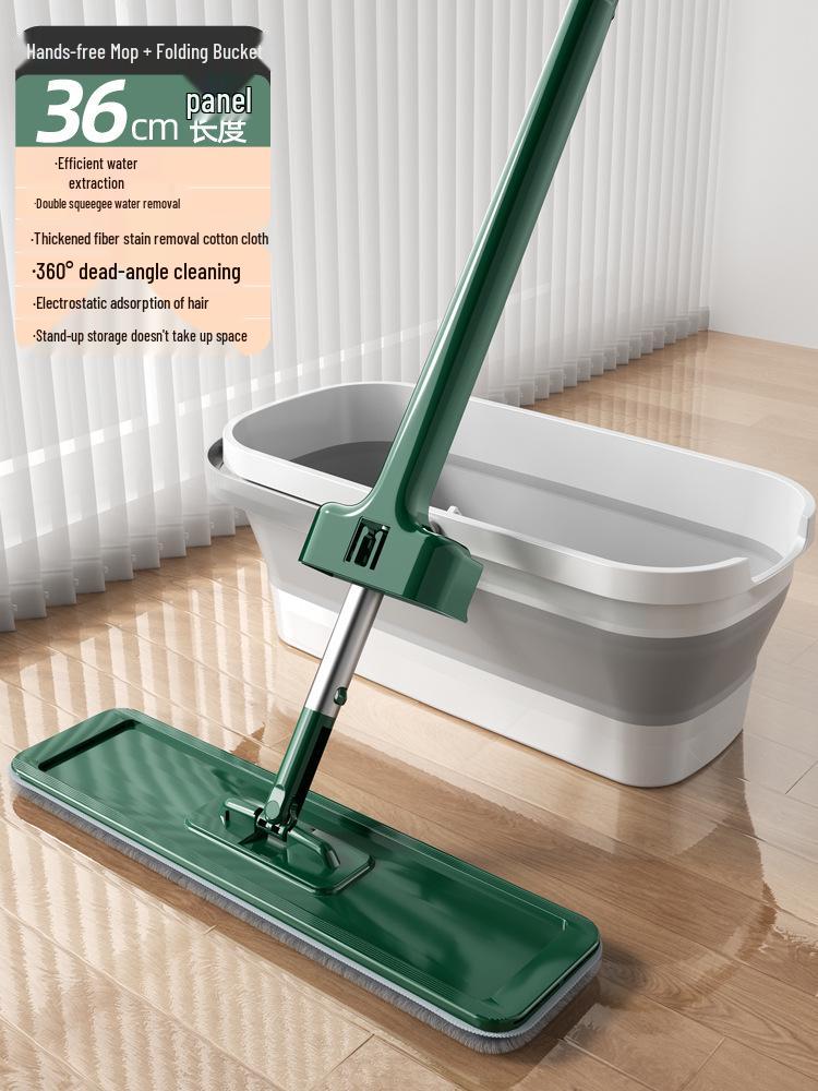 Hands-Free Effortless Flat Mop & Bucket - Dual Wet/Dry Use for Wood Floors