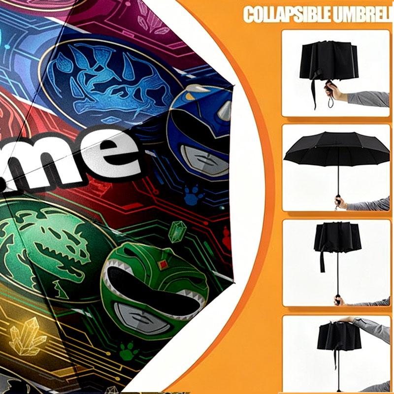 Custom Name Personalized Power Rangers Print Umbrella, Auto Open Close, 8‑Rib Sturdy Frame, Commute Camping Hiking Use, Birthday Gift