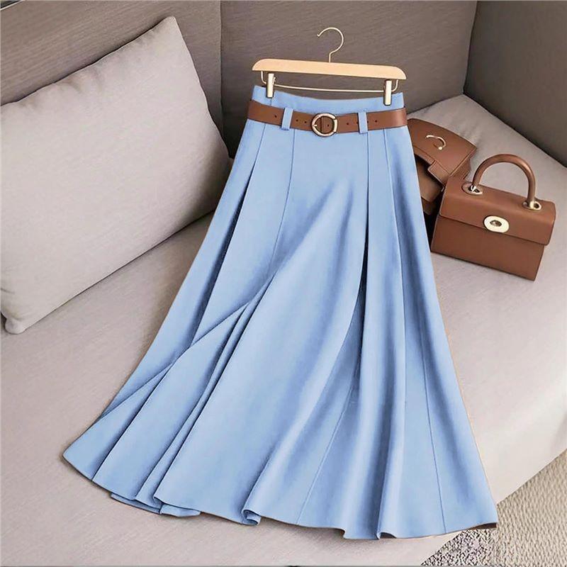 Elegant Fashion Skirts for Women Spring Autumn Patchwork Pleated A-Line Mid-length Skirts Commuting Office Lady Skirt