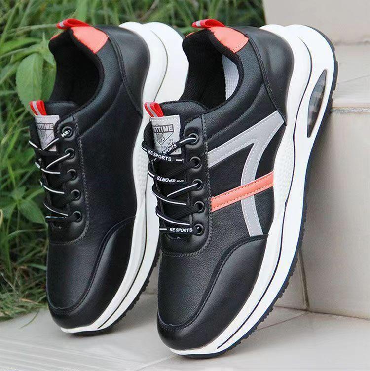 

Men s new leather sneakers trend versatile casual shoes soft sole comfortable running shoes youth men s shoes trend 39 чёрный