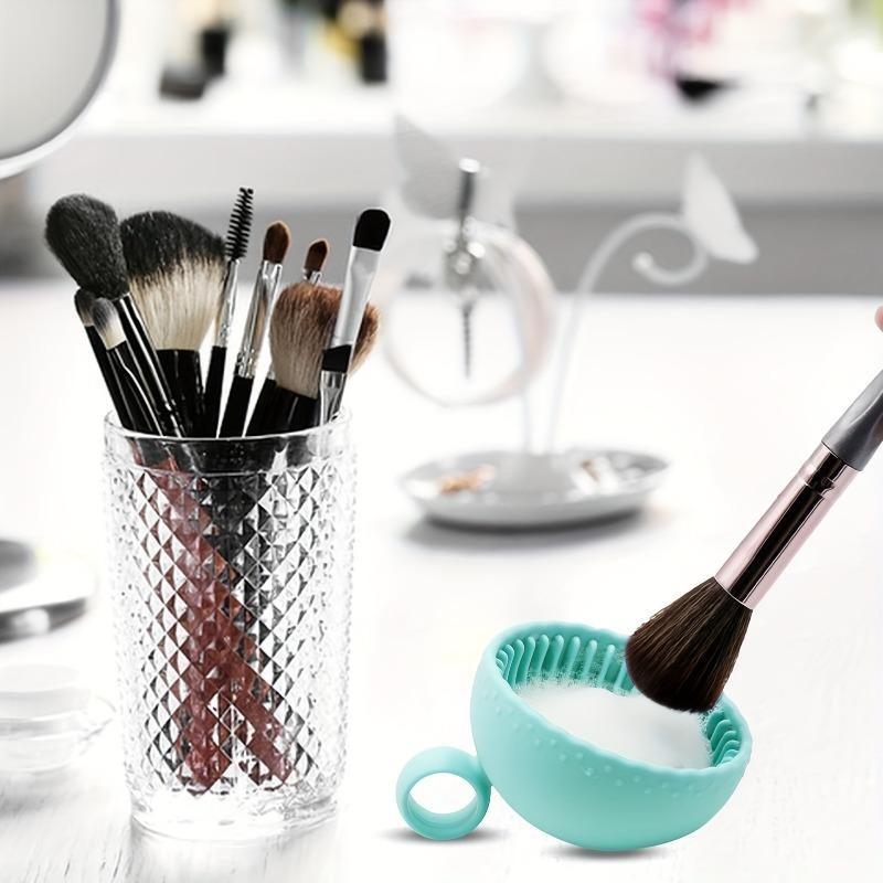 Silicone Makeup Brush Cleaner Bowl - 1pcs Unscented Brush Cleaning Mat with Scrubber Pad for Eyebrow, Blush, Facial & Eye Brushes