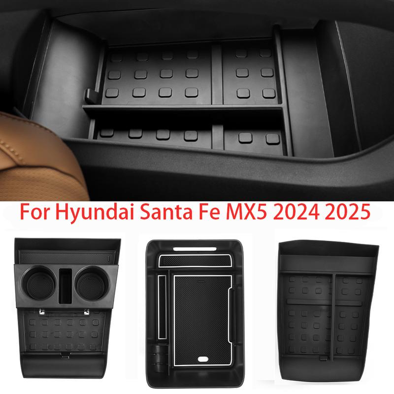 Auto Central/Cup Holder Storage Box Console Armrest Organizer ABS For Hyundai Santa Fe MX5 2024 2025 Interior Trim Accessories