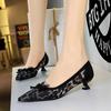 Fashion Sexy Lace Kitten High Heels Women Pumps Bowknot Low-heel Women Shoes Leopard Print Sexy Party Shoes Large Size 43 Ladies Shoes