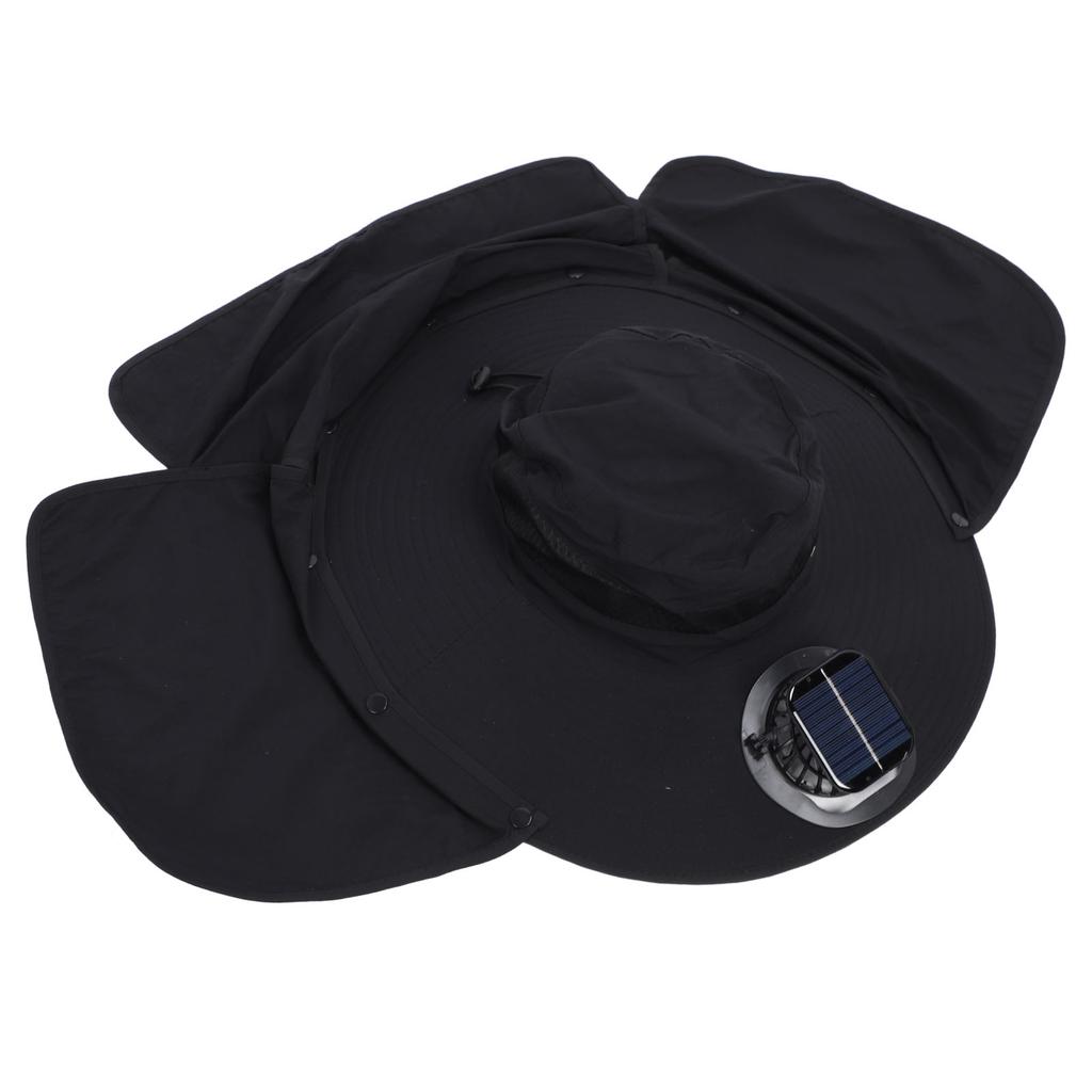 Solar Fan Sun Hat USB Rechargeable   UPF50 Waterproof Wide Brim Fishing Hat with Neck Flap for Beach Garden Outdoor Sports