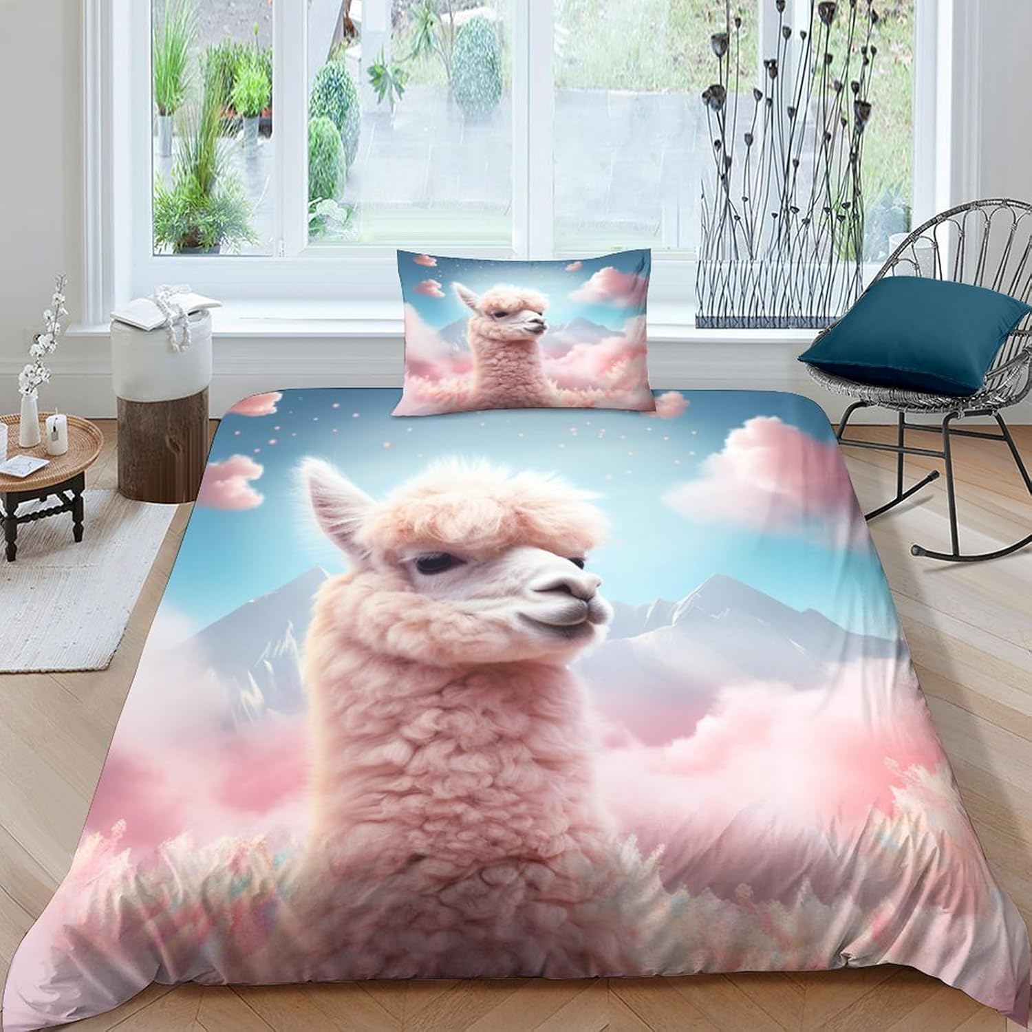 

Alpaca 3D Printed Cloud Animal Duvet Cover Queen Size Cotton Comforter Bedding Set 3 Pcs With Pillowcases For Kids And Adults EU Single(135*200cm)3pcs