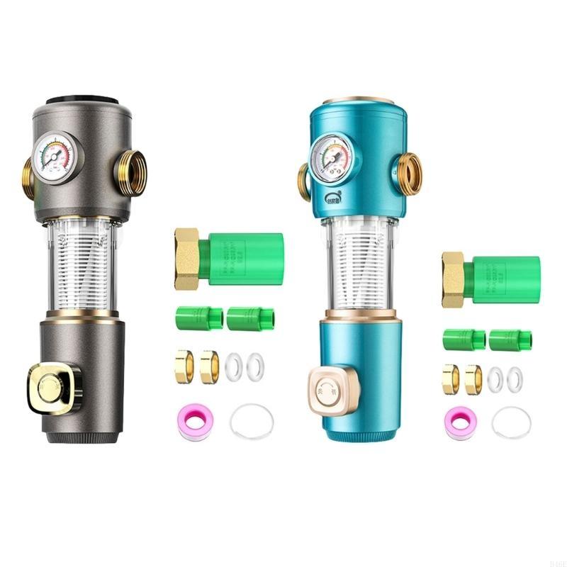 B46E Stainless Steel Whole Houses Water Filter System Pipeline Pre Filter with Gauge nero