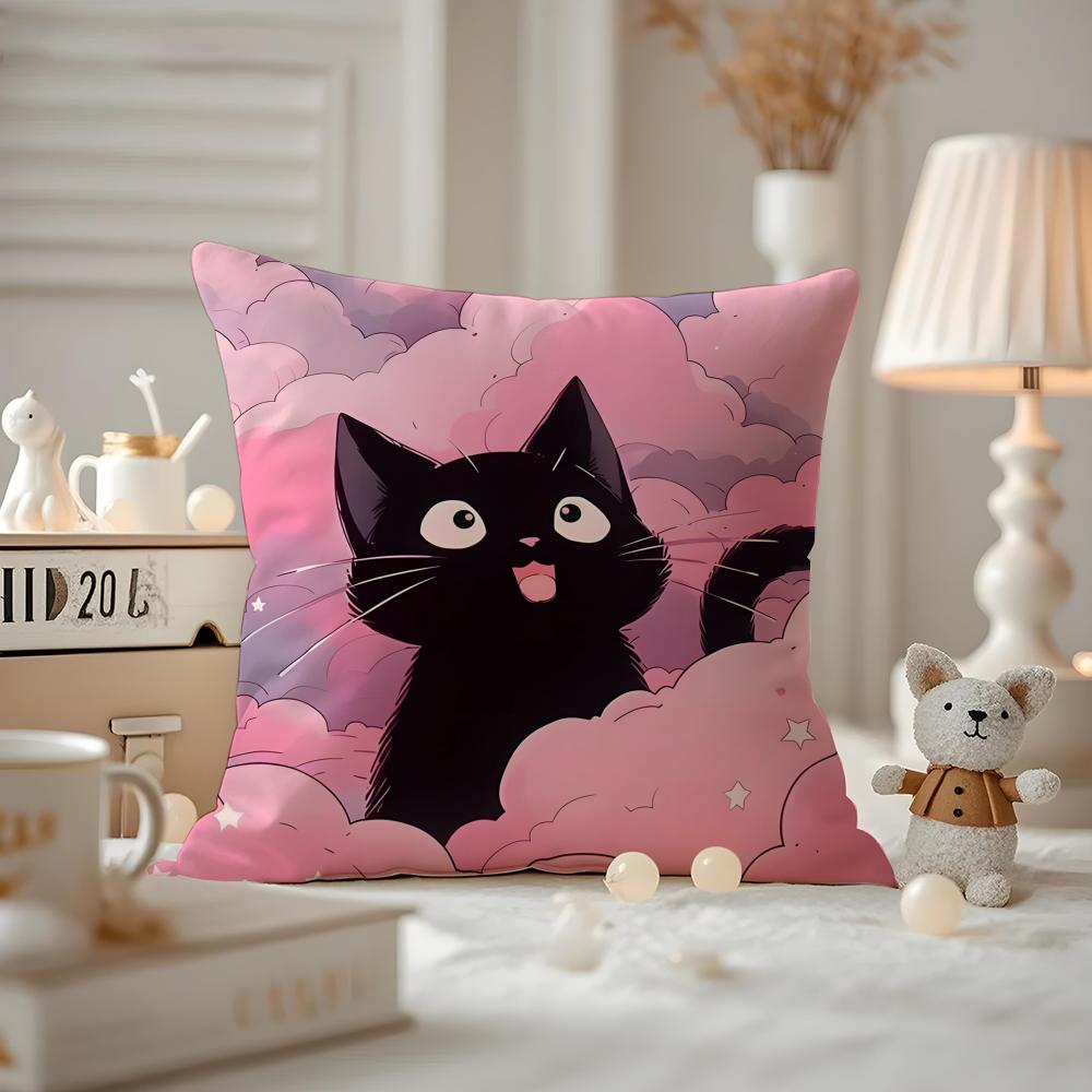 New Little Black Cat Cute Couple Cushion Cover Anti-dustmite Pillowcase Invisible Zipper Silky Short Plush Sofa Cushion Cover