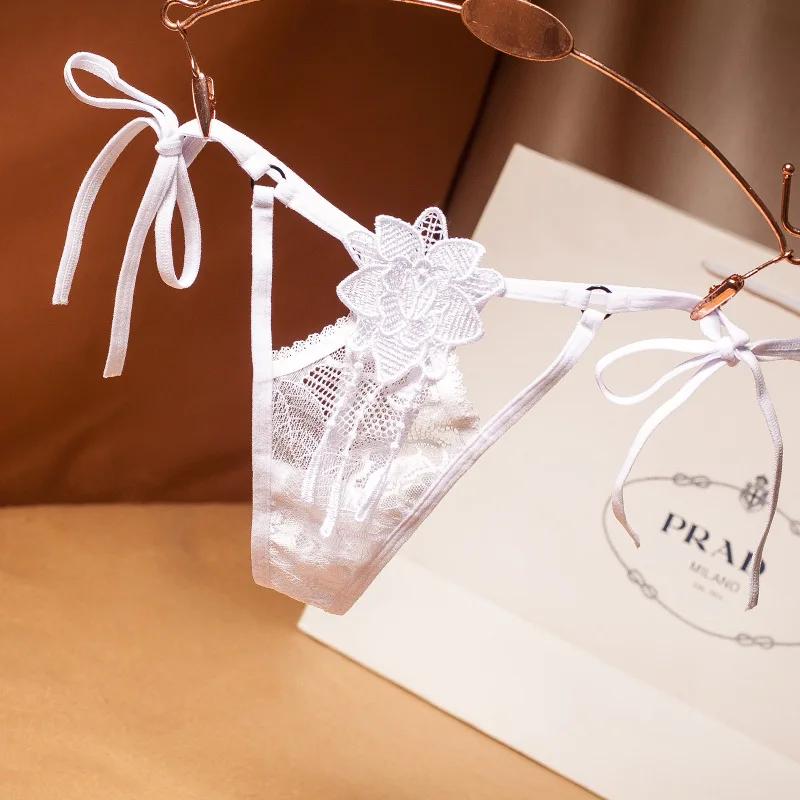 Sexy Lace Thong Women Butterfly Low Waist Panties G Strings Transparent Mesh Briefs Adjustable Waist Panties Culotte Femme