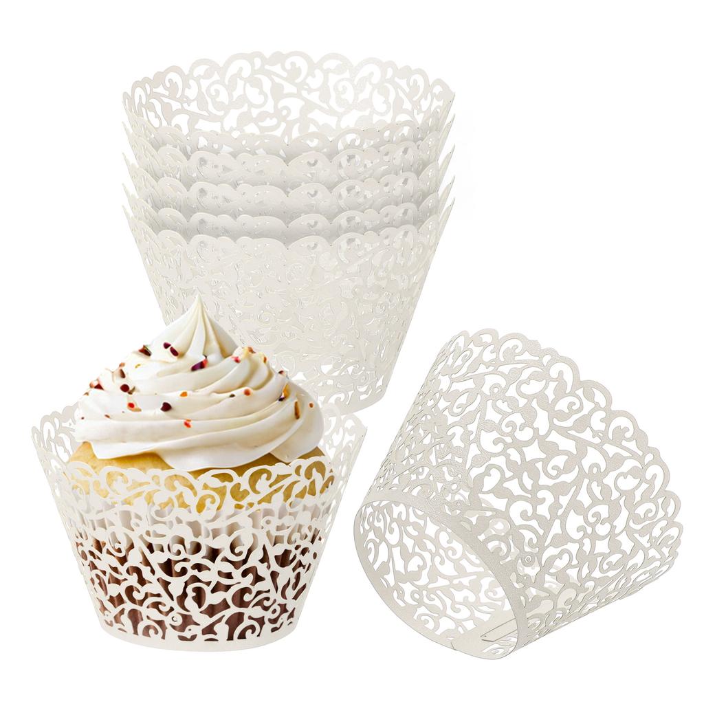 50pcs Baking Cups Standard Vine Decoration Laser cut Cupcake Wrappers Cake Toppers for Anniversary Birthday Weddings Parties