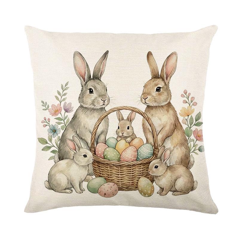 VIKAMA Easter Happy Pillow Cover Rabbit Easter Eggs Living Room Sofa Cushion Cover Office Chair Cushion Cover Home Decor