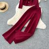Herbst Winter Damen Vintage Designer Strickpullover Hose Zweiteiliges Set Blazerkragen Jacke Mantel und Weitbeinige Hose Trainingsanzug