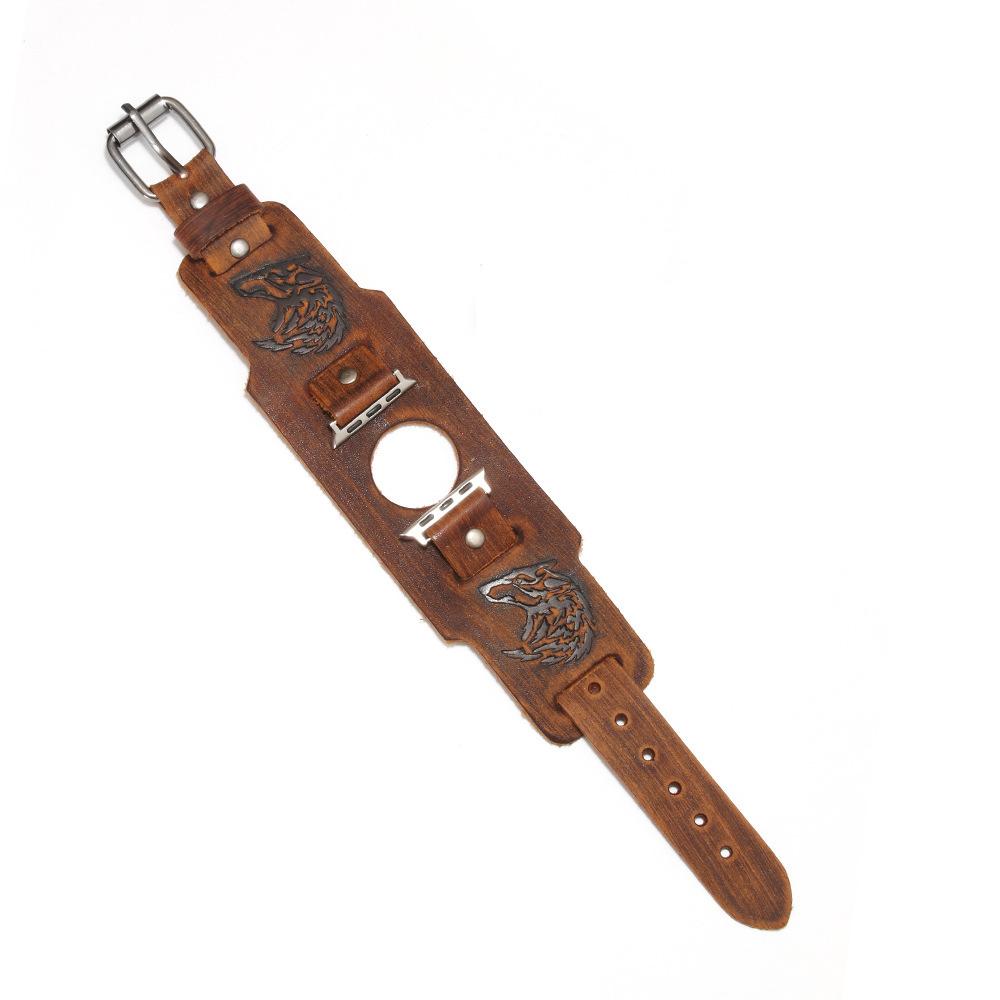 Punk Cuff Cow Leather Bracelet for Apple Watch Strap 44mm 41mm 45mm 49mm 40mm 42mm Watch Band 4 5 6 7 8 9 10 SE Ultra Watchband