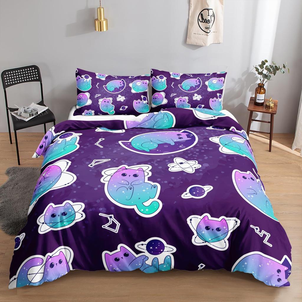 3D Digitaldruck Schleifbettwäsche Dreiteiliges Set, Kinder Cartoon Bettlaken Bettbezug Kissen