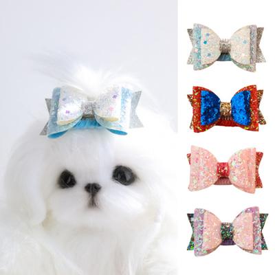 Pet Hairpin Sequins Shiny Bow Bright Color BB Clip Handmade Firm Clamping Cat Dog