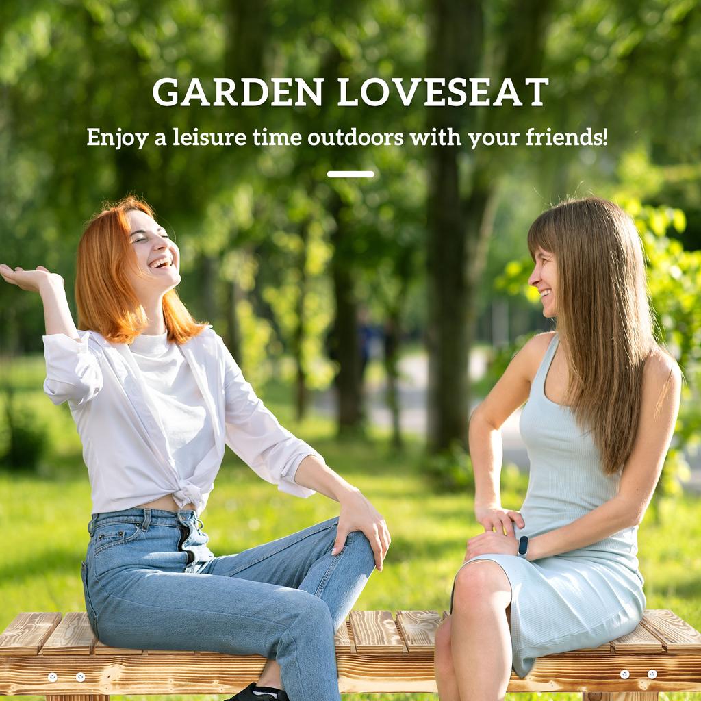 Wooden Garden Bench, 2 Seater Outdoor Bench, Fir Wood Backless Patio Loveseat with Slatted Seat for Park, 110 X 38 X 35 Cm, 1 Piece, Carbonised