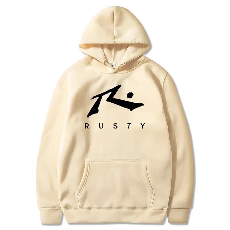 2025Men's sweatshirt with RUSTY logo kangaroo pocket casual flat design comfortable men's hoodie