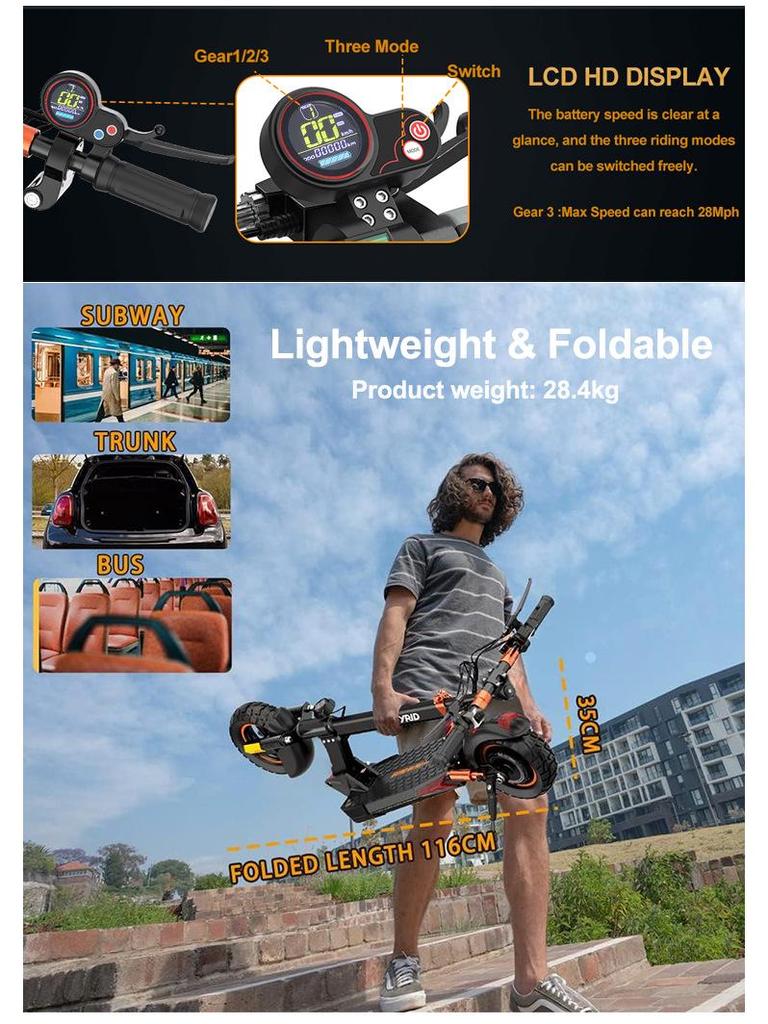 New Electric Folding Scooter for Adults - 10" Inflatable Tires, Aluminum Alloy Frame, Commuter Bike.