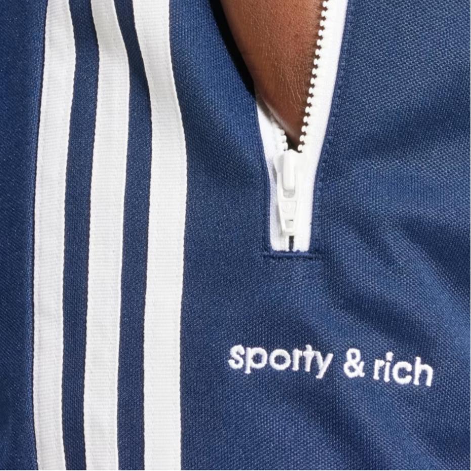 Adidas Originals Sporty & Rich Collaboration SS24 Comfortable Fashion Loose Retro Sports Long Pants Women Bottoms Blue JD3768