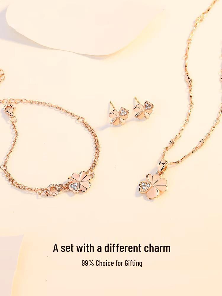 Double-Sided Lucky Four-Leaf Clover Pendant Necklace In S999 Sterling Silver - Versatile Clavicle Chain Gift for Girlfriend