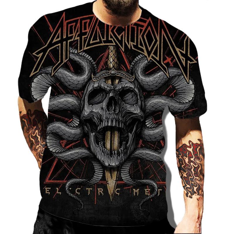 European and American Popular New Horror Skull Digital Printed T-shirt with Retro Street Style Men's T-shirt Pattern