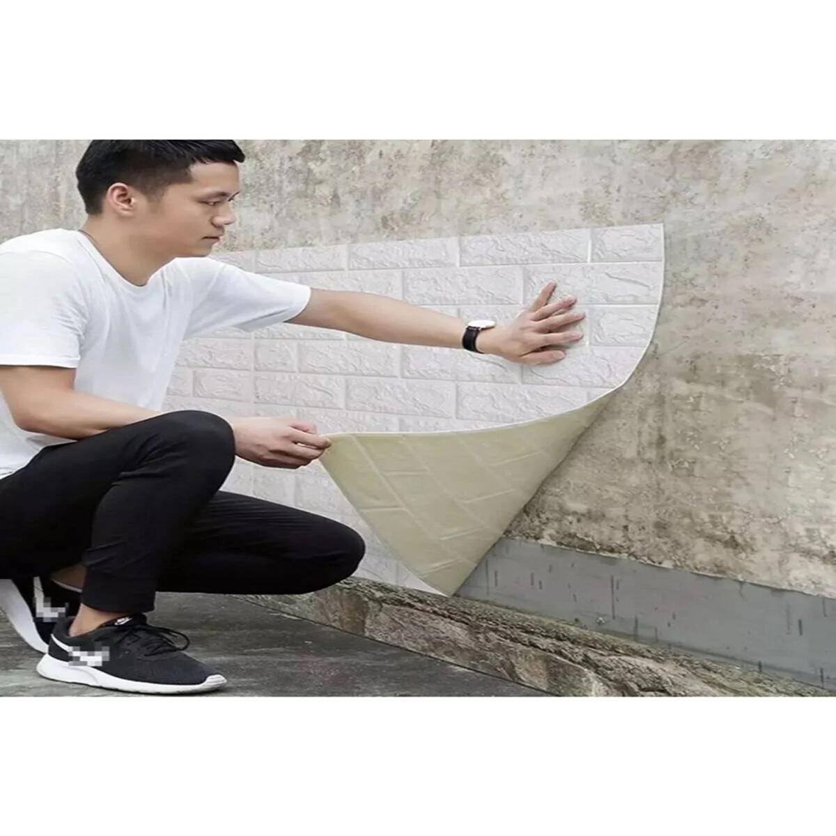 

3D наклейка на стіну, самоклеюча гнучка губчаста біла цегляна шпалерна панель, прикраса спальні, водонепроникні шпалери для вітальні Width: 70cm Height 77cm білий