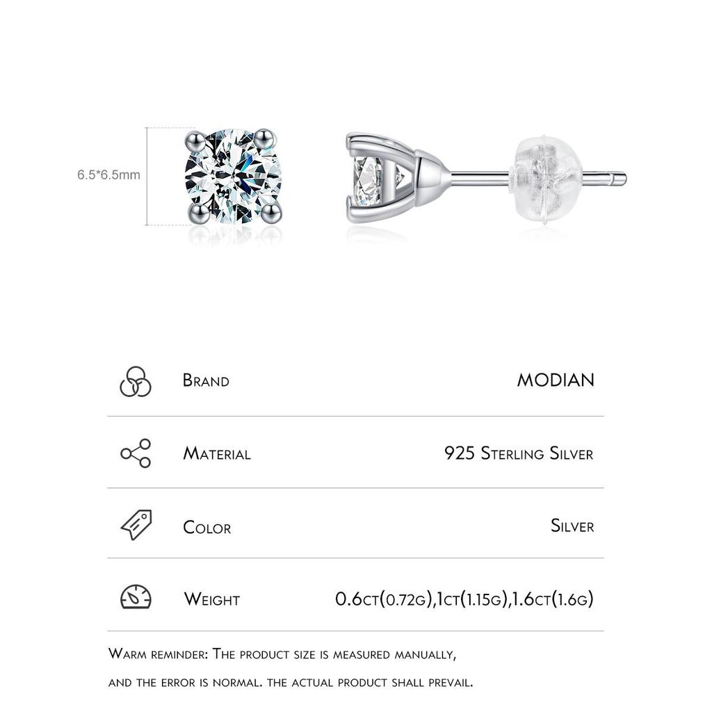 Modian Moissanite 1CT 2CT D Color VVS1 EX Luxury Stud Earrings 925 Sterling Silver Sparkling Earrings For Women Wedding Jewelry