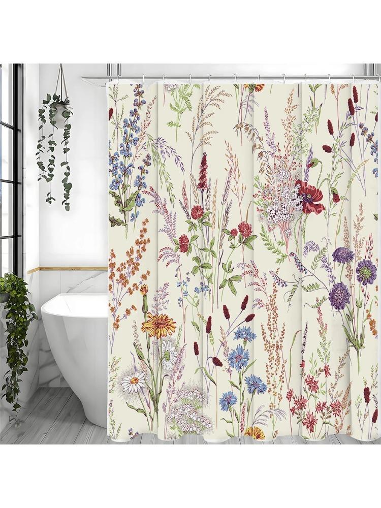 

Spring Flower Plant Shower Curtain, Bathroom Decorative Shower Curtain, Waterproof Shower Curtain With Hooks W60H190(CM)-1 Pcs