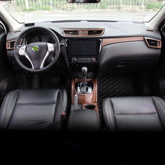 Central Console Water Cup Trim Peach Wood Grain ABS For Nissan Qashqai 2016-2018