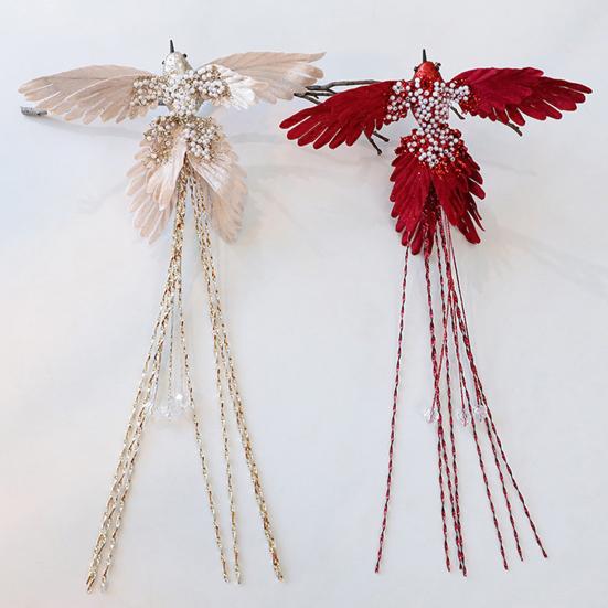 Artificial Glitter Birds Christmas Tree Ornament Realistic Long Tail Hummingbird With Faux