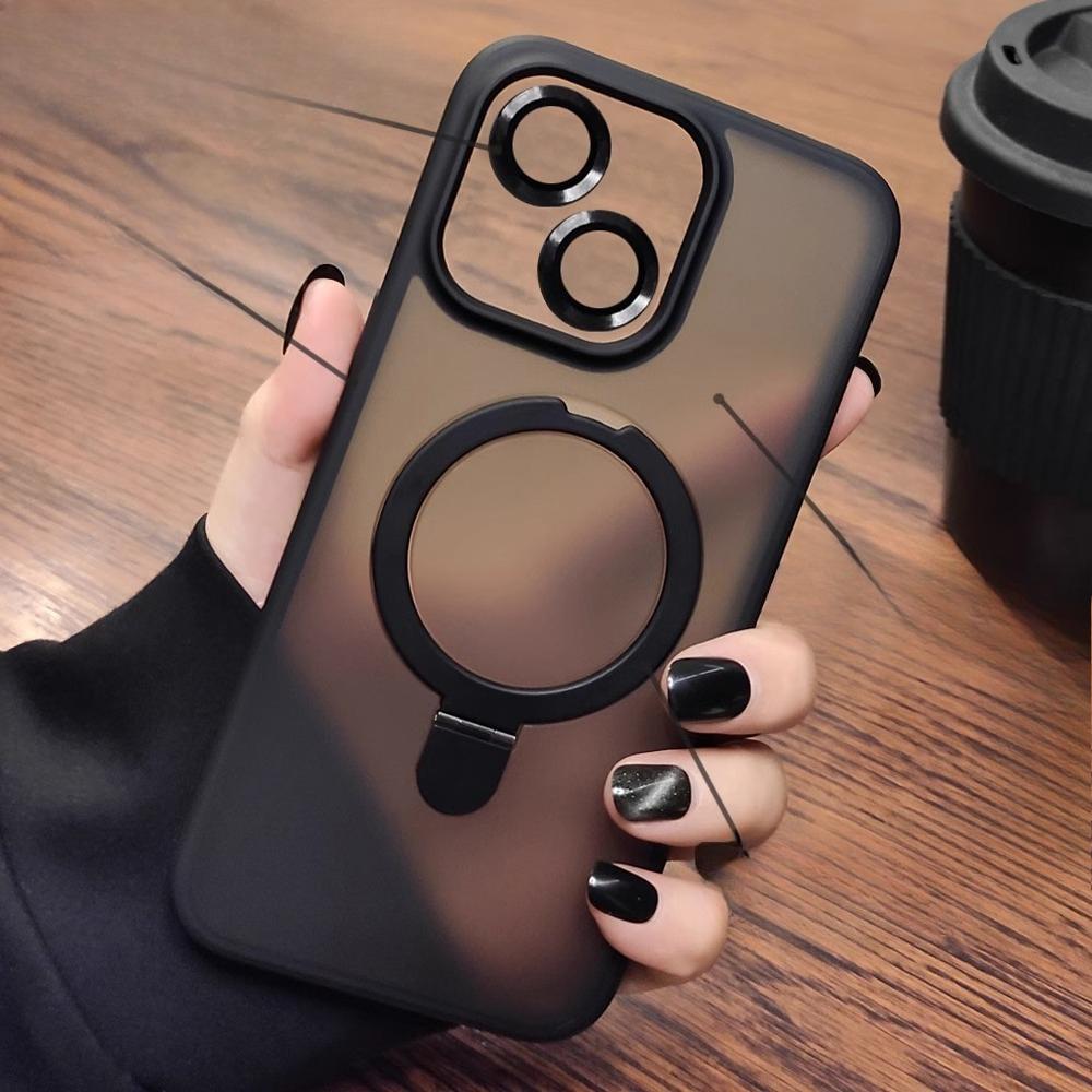 Applicable To Apple IPhone 16 ProMax Mobile Phone Case Skin Feeling Matte Semi-permeable Magnetic Metal Folding Bracket 17 Case