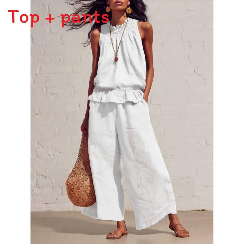 Bohemian Style Womens Sleeveless Twopiece Set With Polyester Fabric For Casual Summer Wear