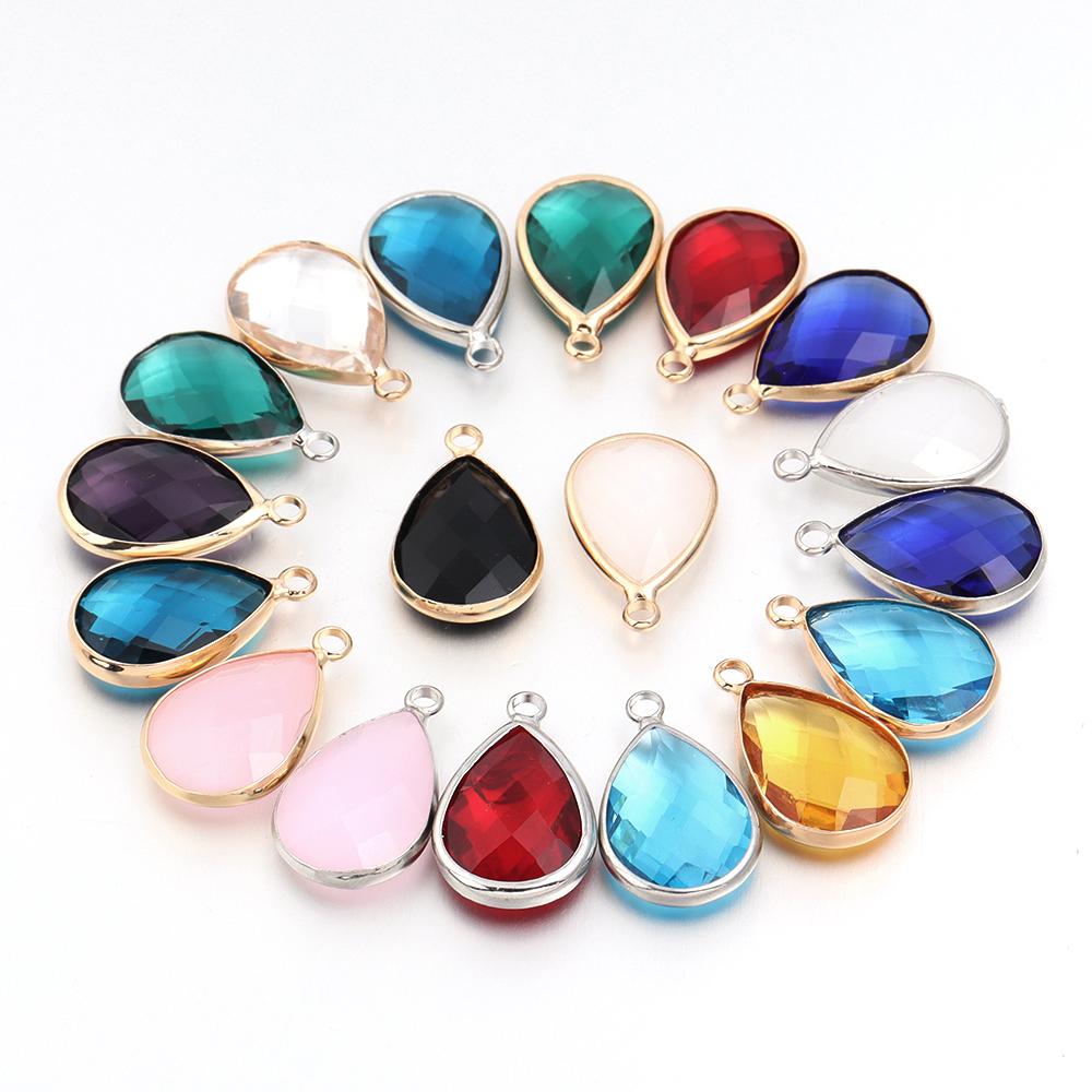 6Pcs Glass Droplet Shape Pendant with Gold Border High Quality Pendant For DIY Necklace Earrings Jewelry Accessories Supplies