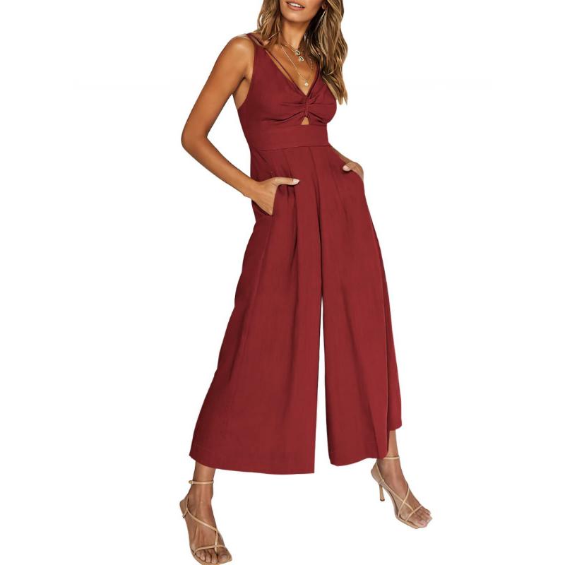 Damen Arbeitskleidung Hosenträger V-Ausschnitt Hohl Jumpsuit Lässig Lose Ärmellos Arbeitskleidung Weites Bein Jumpsuit Anzug Mit Taschen