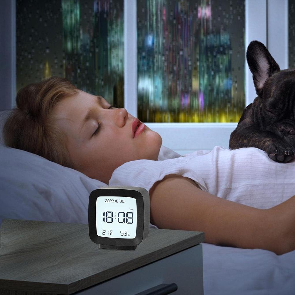 Ceas cu alarmă digital Ceas de noptieră cu lumină de noapte, afișaj pentru temperatură și umiditate, control vocal