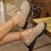 Women's Spring Thick-Soled Platform Slip-On Loafers With Metal Chain Detail, British Style.