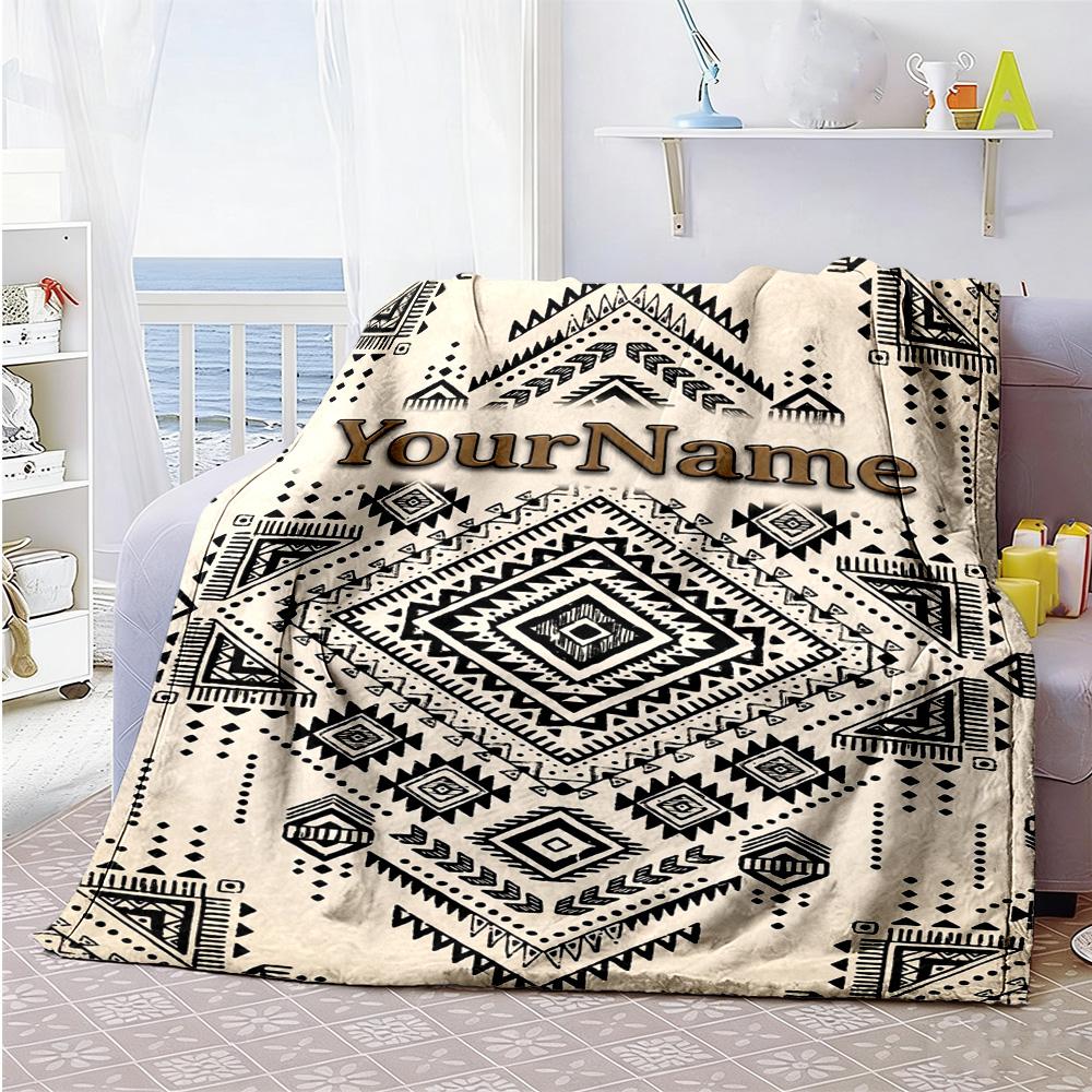 Ethnic Tribal Patterns Personalized Name Blanket Multi-purpose Personalized Blanket Comfortable Suitable for Bed Picnics Chair Nap All-Season Use